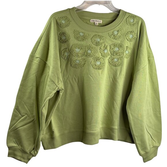 Indigo Thread Co. Women's Floral Beaded Sweatshirt Size XL Green NWOT - Picture 1 of 8